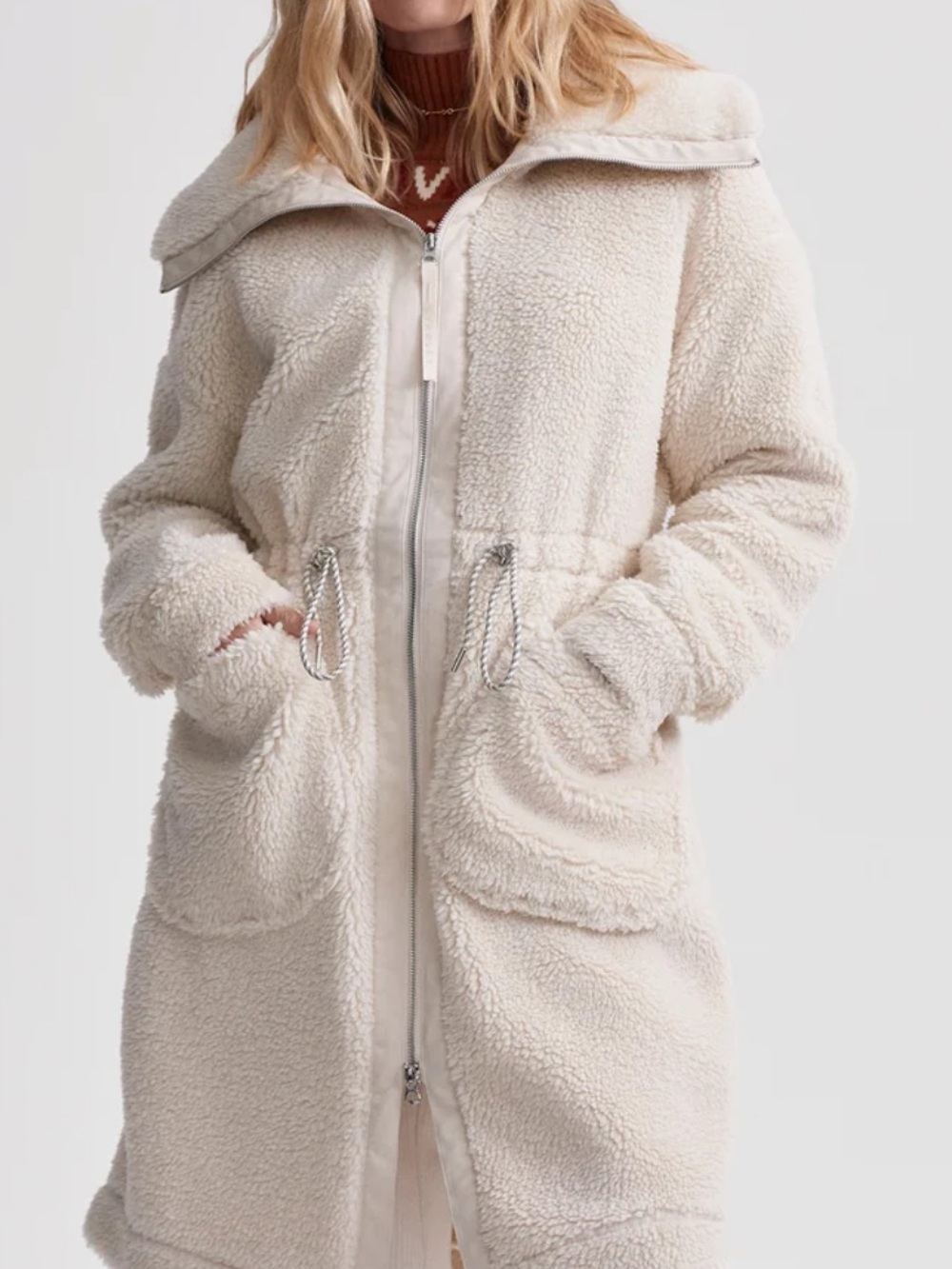 Varley Cream Sherpa Teddy Long Coat